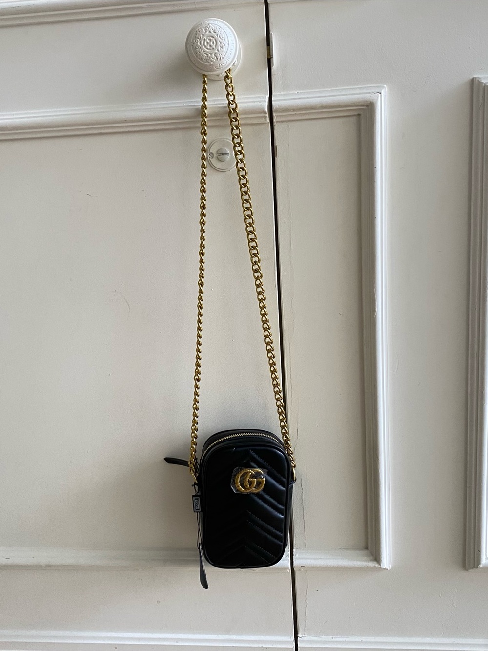 Gucci (non-Auth) Black Quilted Leather Mini Crossbody with Gold Double G